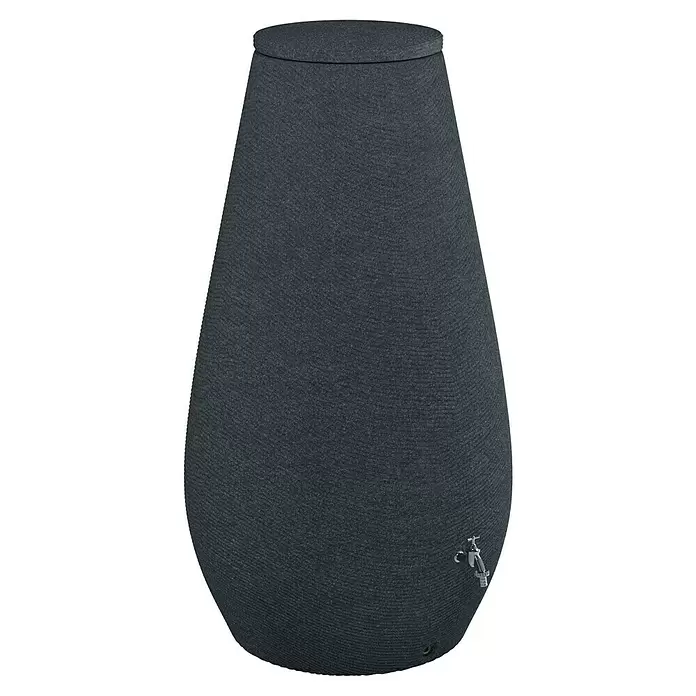Arves Regenspeicher Drop - 410 l, Anthrazit, 1 Stk. - Dunkelgraue, texturierte Regentonne mit Deckel und Wasserhahn.
