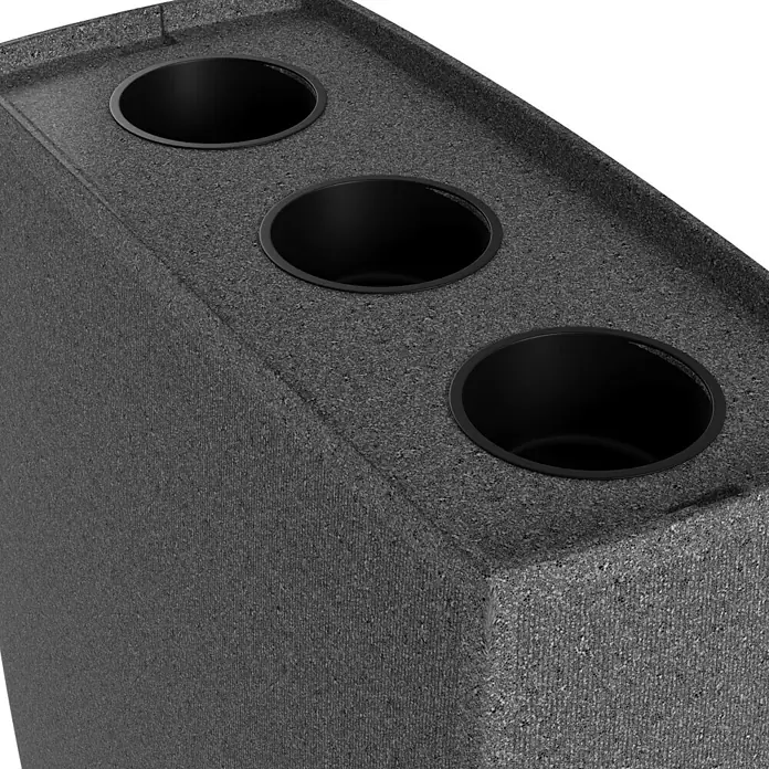 Arves Regenspeicher Boxy - 720 l, Granitkörnung, 1 Stk. - Der stilvolle Abfallbehälter mit drei Öffnungen aus robustem, grauem Material ist eine praktische und ästhetische Lösung für die Mülltrennung.