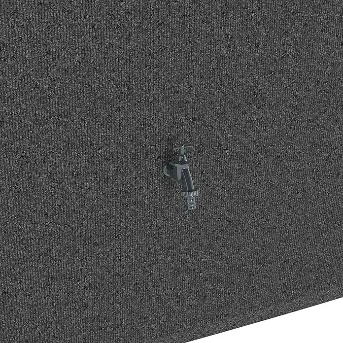 Arves Regenspeicher Boxy - 720 l, Granitkörnung, 1 Stk. - Nahaufnahme einer Wasserarmatur, die an einer Wand mit grauer, körniger Textur befestigt ist. Die Armatur ist das Hauptaugenmerk des Bildes.