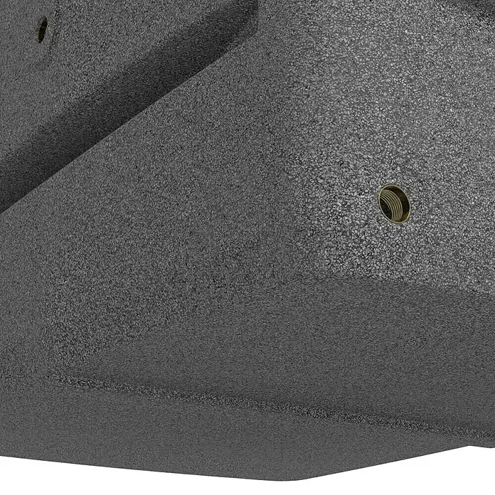 Arves Regentonne Tower - 260 l, Granitkörnung, 1 Stk. - Nahaufnahme eines Betonprodukts mit körniger Textur und einer Metalleinfassung für ein Loch.