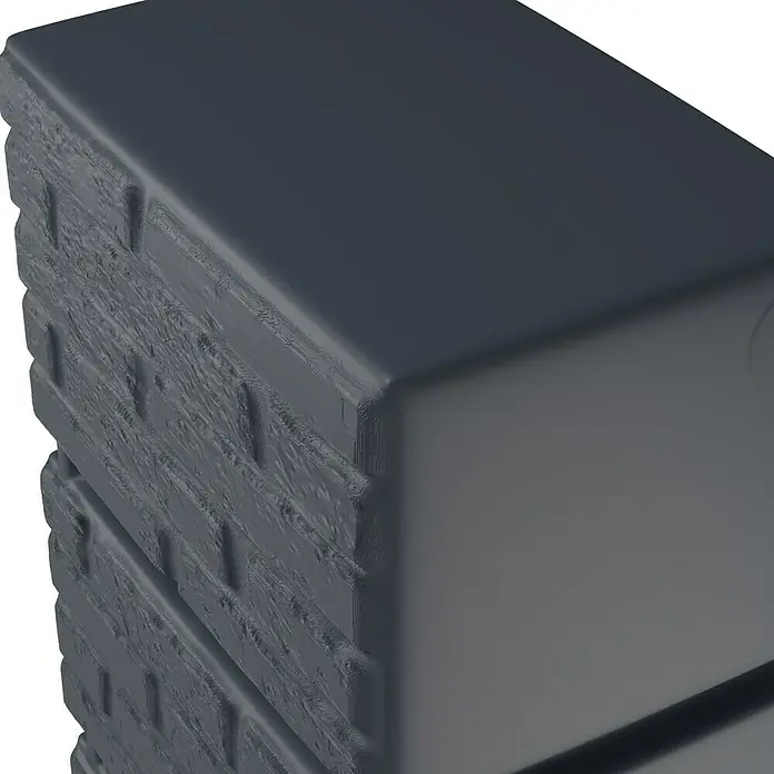 Arves Regenspeicher Tower - 350 l, Anthrazit, 1 Stk. - Nahaufnahme eines grauen Mauerwerkblocks mit einem glatten Abschnitt. Der Block zeigt eine interessante Kombination aus Texturen.