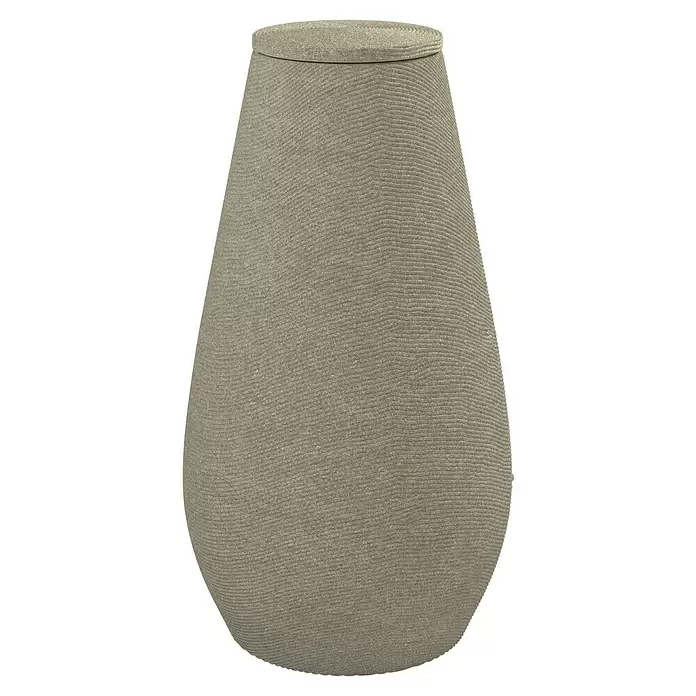 Arves Regenspeicher Drop - 410 l, Beige, 1 Stk. - Hellbeiger, vasenförmiger Behälter mit strukturierter, gerippter Oberfläche und passendem Deckel.
