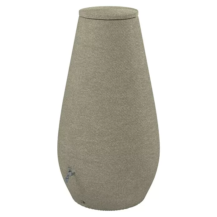 Arves Regenspeicher Drop - 410 l, Beige, 1 Stk. - Texturierte hellbraune Regentonne mit Zapfhahn zur Wassersammlung.