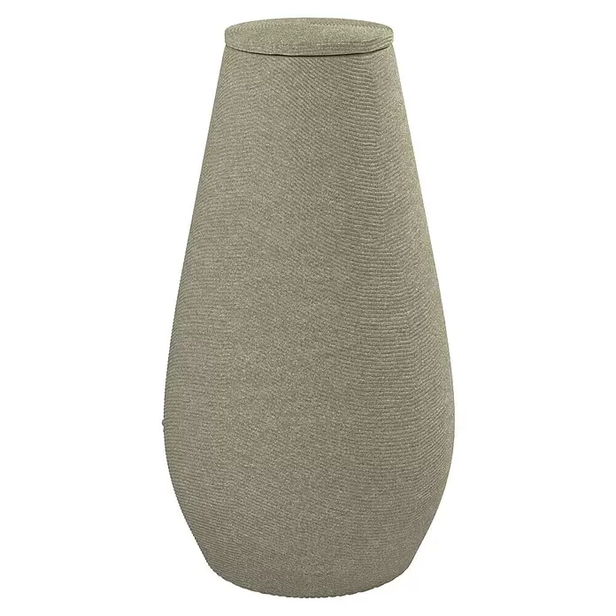 Arves Regenspeicher Drop - 410 l, Beige, 1 Stk. - Hoher, sandfarbener, gerippter Behälter mit rundem Deckel.