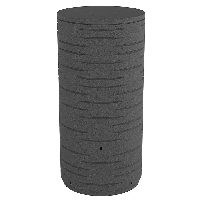 Arves Regenspeicher Freze - 410 l, Granit - Dunkelgraues zylindrisches Regenwasserfass mit texturierter Oberfläche und horizontalen Rillen.