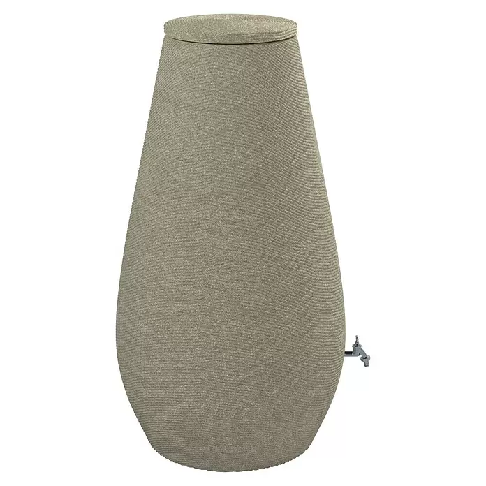 Arves Regenspeicher Drop - 410 l, Beige, 1 Stk. - Beige, texturierte Regentonne mit Deckel und Zapfhahn zur Wassersammlung.
