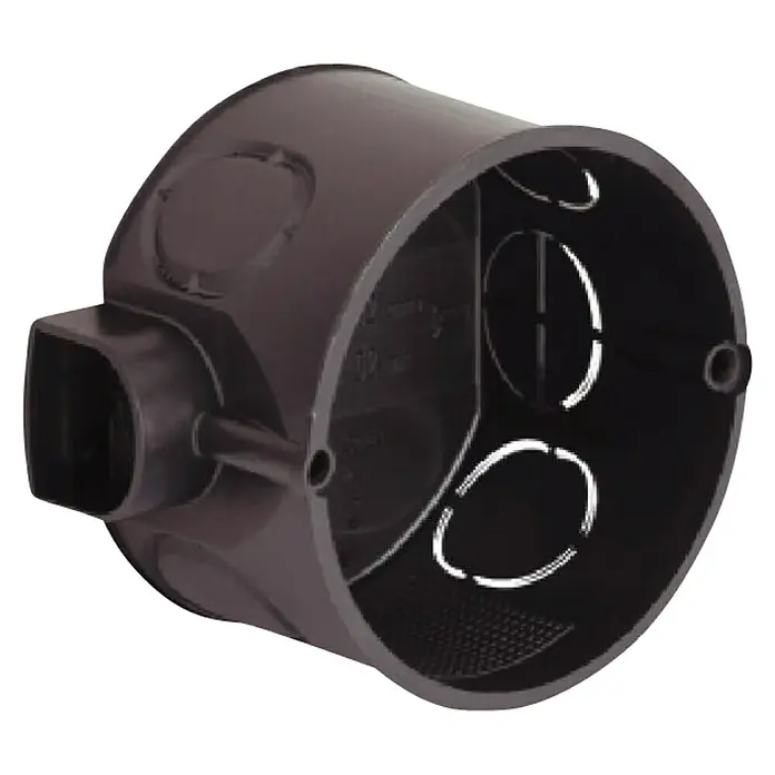 Kaiser Schalterdose ECON 10 - 60 x 46 mm, 1-fach, Schwarz, Winddicht, 1 Stk. - Braune runde Abzweigdose aus Kunststoff mit rechteckigem Anschluss für Elektroinstallationen.