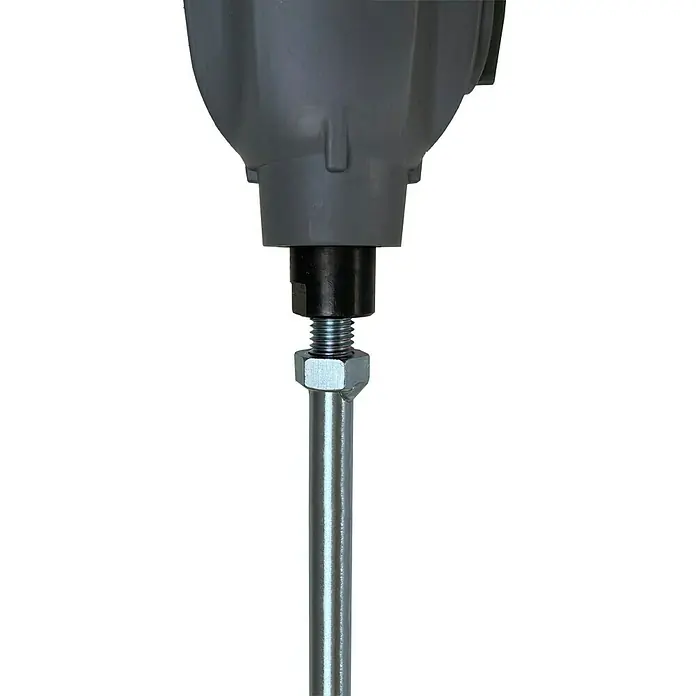 Berg Wendelrührer WRR 120 G - Mischvolumen: 25 l - 20 l, M 14, Mit Schutzring - Detailaufnahme einer grauen Kuppel mit einem Bolzen und einer Mutter, die ein wesentlicher Bestandteil der Konstruktion sind.