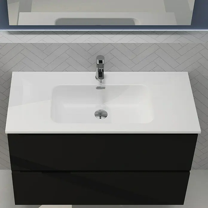 Artysan Conjunto de mueble de baño Harmony - Ancho: 100 cm, Negro, 3 pzs. - Elegante lavabo con mueble bajo en blanco y negro. El diseño moderno se adapta perfectamente a cualquier baño.