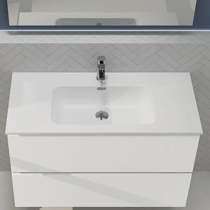 Artysan Conjunto de mueble de baño Harmony - Ancho: 100 cm, Blanco, 3 pzs. - Un moderno tocador de baño con lavabo y dos cajones, perfecto para diseños de baño elegantes con espacio de almacenamiento práctico.