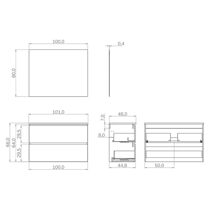 Artysan Conjunto de mueble de baño Harmony - Ancho: 100 cm, Negro, 3 pzs. - Vista del producto: Módulo de lavabo con dimensiones precisas para el diseño y la planificación del baño.
