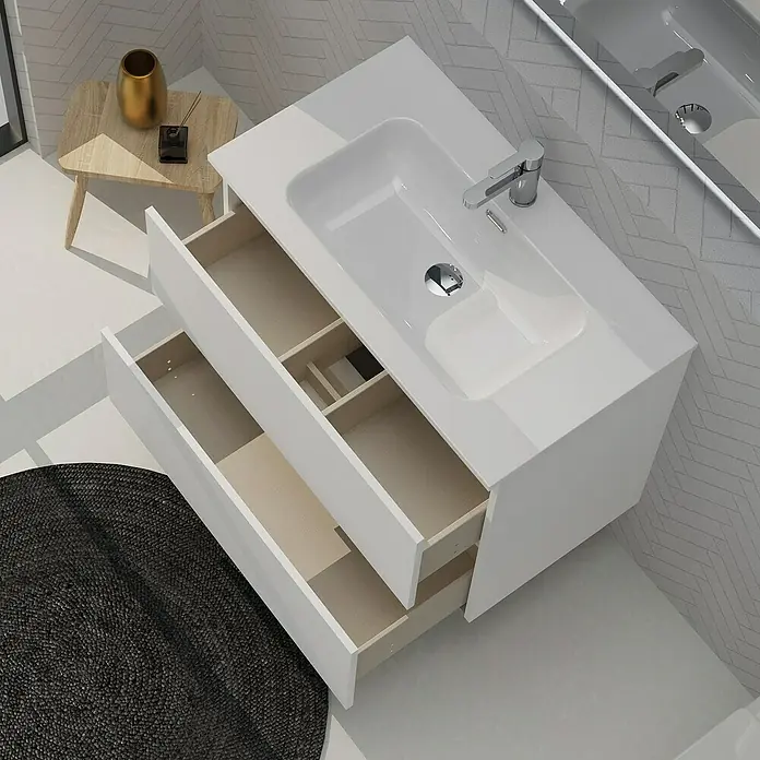 Artysan Conjunto de mueble de baño Harmony - Ancho: 80 cm, Blanco, 3 pzs. - Un moderno tocador con cajones blancos ofrece un elegante espacio de almacenamiento. El diseño elegante encaja en cualquier baño.