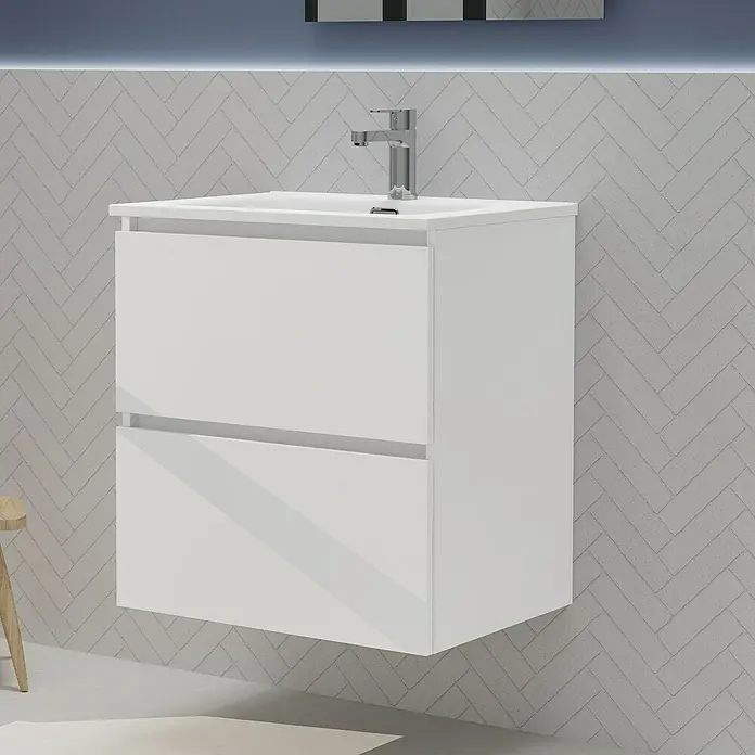 Artysan Conjunto de mueble de baño Harmony - Ancho: 60 cm, Blanco, 3 pzs. - Moderno lavabo blanco con dos cajones y grifo elegante, ideal para cualquier baño.
