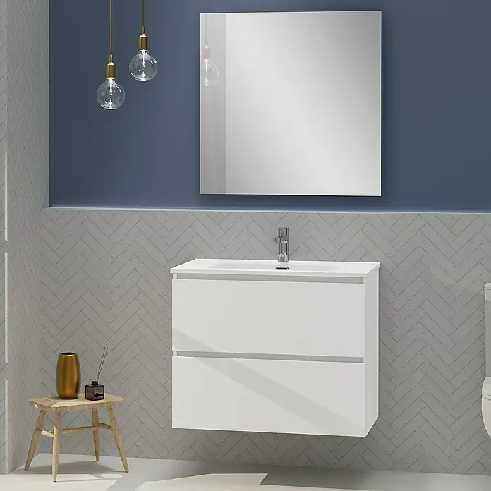 Artysan Conjunto de mueble de baño Harmony - Ancho: 80 cm, Blanco, 3 pzs. - Interior de baño moderno con mueble de lavabo blanco, espejo y dos luces colgantes para un ambiente elegante.