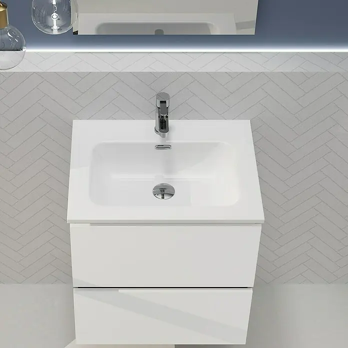 Artysan Conjunto de mueble de baño Harmony - Ancho: 60 cm, Blanco, 3 pzs. - Un moderno mueble de baño con armario blanco y lavabo encastrado, perfecto para diseños de baño elegantes.