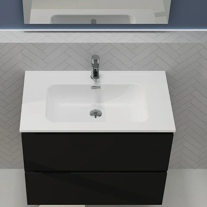 Artysan Conjunto de mueble de baño Harmony - Ancho: 80 cm, Negro, 3 pzs. - Lavabo de baño moderno con mueble negro y lavabo blanco, ideal para un diseño elegante de baño.