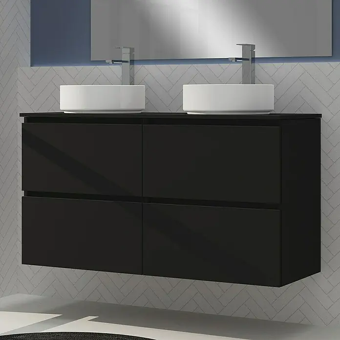 Artysan Conjunto de mueble de baño Harmony Top - Ancho: 120 cm, Negro, 4 pzs. - Mueble de baño negro con dos lavabos, elegante y moderno, que proporciona un amplio espacio de almacenamiento y un aspecto elegante para cualquier baño.
