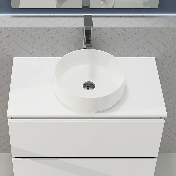 Artysan Conjunto de mueble de baño Harmony Top - Ancho: 80 cm, Blanco, 4 pzs. - Mueble de baño moderno con lavabo redondo sobre un armario blanco. Diseño elegante que aporta un toque de estilo a cualquier baño.
