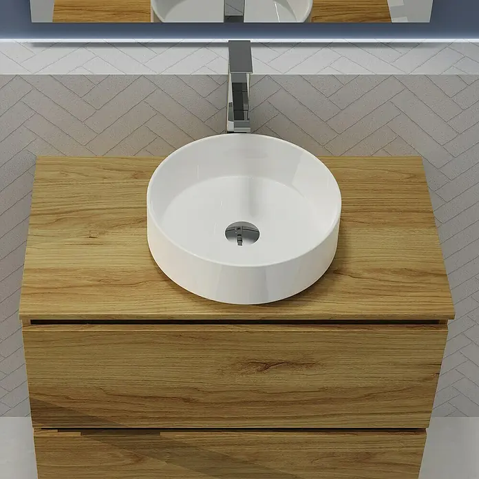Artysan Conjunto de mueble de baño Harmony Top - Ancho: 80 cm, Roble, 4 pzs. - Mueble de baño moderno con lavabo redondo sobre encimera y mueble de madera con cajones para almacenamiento.