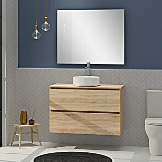 Conjunto de mueble de baño Harmony Top (100 cm, Roble bardolino, Efecto madera, 3 pzs.)