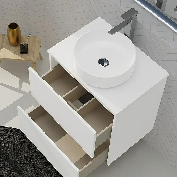 Artysan Conjunto de mueble de baño Harmony Top - Ancho: 60 cm, Blanco, 4 pzs. - Elegante lavabo de baño con sistema de cajones abiertos, ideal para diseños de baño modernos.