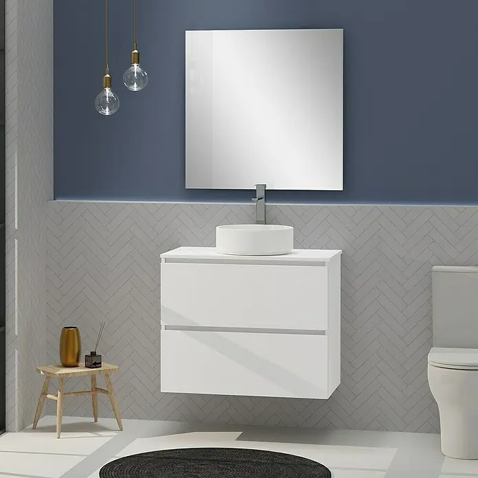 Artysan Conjunto de mueble de baño Harmony Top - Ancho: 80 cm, Blanco, 4 pzs. - Elegante baño con un moderno mueble de lavabo blanco, con un diseño minimalista y aspecto flotante que realza la estética del baño.