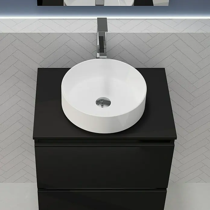 Artysan Conjunto de mueble de baño Harmony Top - Ancho: 60 cm, Negro, 4 pzs. - Lavabo moderno con mueble negro y lavabo sobre encimera blanco para un diseño elegante y minimalista.