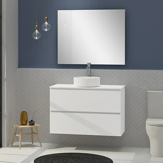 Artysan Conjunto de mueble de baño Harmony Top - Ancho: 100 cm, Blanco, 4 pzs. - Baño con mueble de lavabo blanco moderno, lavabo sobre encimera y espejo grande para un ambiente elegante.