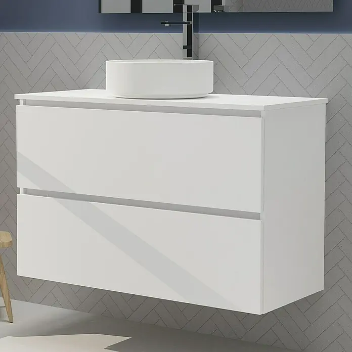 Artysan Conjunto de mueble de baño Harmony Top - Ancho: 100 cm, Blanco, 4 pzs. - Elegante lavabo de baño con mueble blanco, ideal para baños modernos. La superficie lisa ofrece un aspecto elegante y fácil de limpiar.