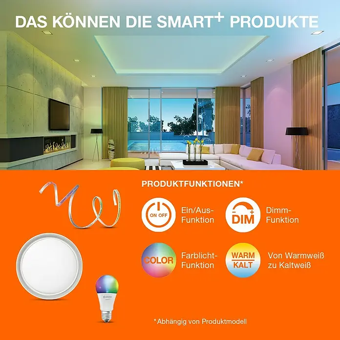 Ledvance Smart+ WiFi Smart-LED-Lampe - E27, Dimmbar, Mehrfarbig, 1.055 lm, 9,5 W - Intelligente Beleuchtungslösungen für Ihr Zuhause. Smart+ Produkte bieten innovative Lichtfunktionen für jeden Bedarf.