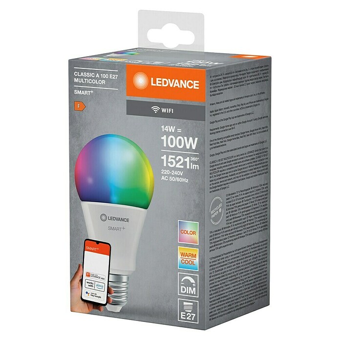 Ledvance Smart+ WiFi Smart-ledlamp Classic (E27, Dimbaar, RGBW, 1.521 lm, 14 W) | BAUHAUS