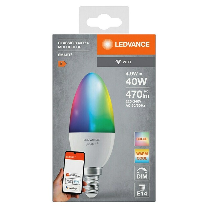 Ledvance Smart+ WiFi Smart-LED-Lampe Candle (E14, Dimmbar, RGBW, 470 lm, 5 W) | BAUHAUS