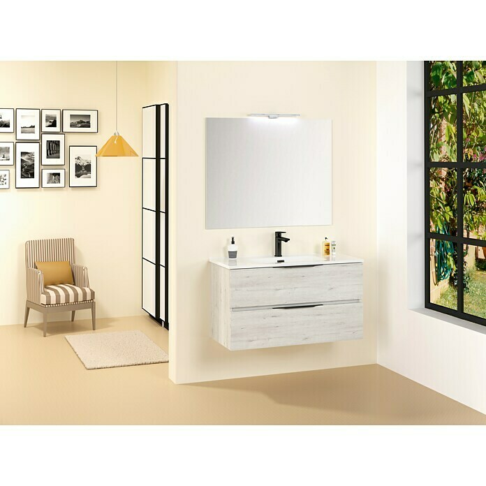 Conjunto de mueble de baño Bruna Slim (100 cm, 3 piezas, Gris plata, Mate)
