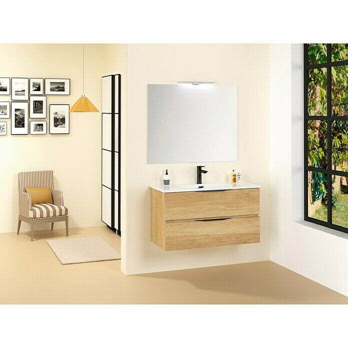 Conjunto de mueble de baño Bruna Slim (100 cm, 3 piezas, Nature, Mate)