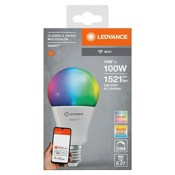 Ledvance Smart+ WiFi Smart-ledlamp Classic (E27, Dimbaar, RGBW, 1.521 lm, 14 W) | BAUHAUS