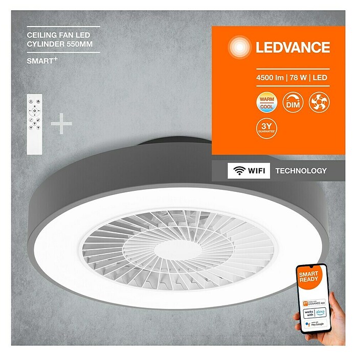 Ledvance Smart+ WiFi Deckenventilator (Durchmesser: 55 cm, 78 W, Grau) | BAUHAUS