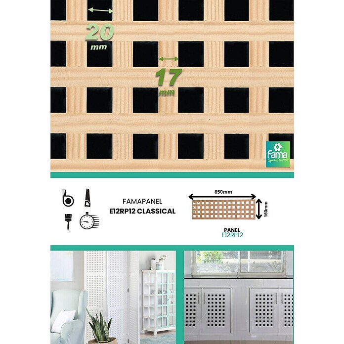 Celosía de madera E12 Recto (16 x 85 cm)