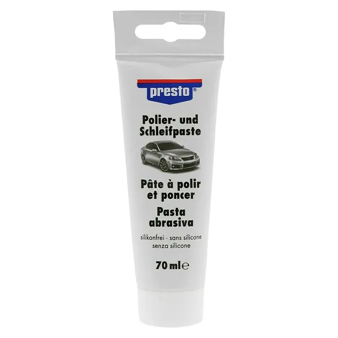 Presto Polier- & Schleifpaste - 50 mg - Tube Presto Polier- und Schleifpaste, silikonfrei, zur Lackpflege und Politur von Fahrzeugen, Inhalt 70 ml. Ideal für die Autoaufbereitung.