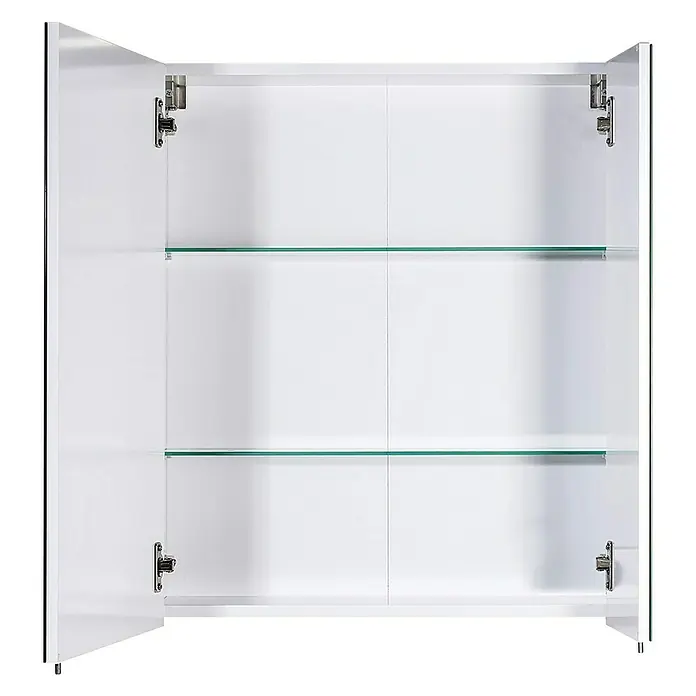 Schildmeyer Spiegelschrank Basic - B x H: 60 x 70,7 cm, Ohne Beleuchtung, Holz, Weiß - Offener weißer Spiegelschrank mit zwei Glasböden, der viel Stauraum bietet und sich perfekt für Badezimmer eignet.