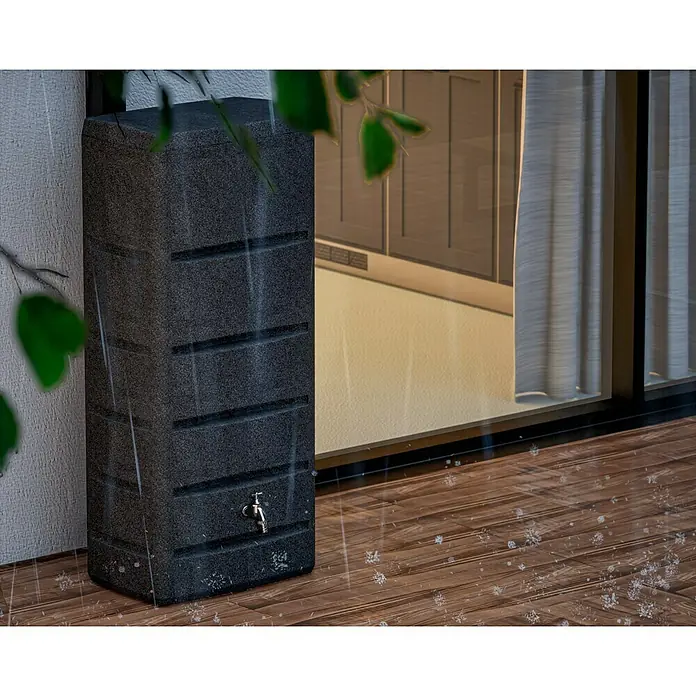 Arves Regentonne Tower - 260 l, Granitkörnung, 1 Stk. - Regenspeicher in Anthrazit mit Wasserhahn, ideal für die Gartenbewässerung und umweltfreundliche Wassernutzung. Praktisch und stilvoll.