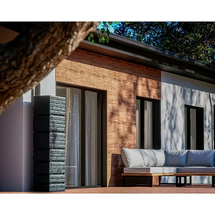 Arves Regenspeicher Tower - 350 l, Anthrazit, 1 Stk. - Eine stilvolle modulare Regenwassertonne in Anthrazit, die sich nahtlos in moderne Außenbereiche einfügt und eine nachhaltige Wassernutzung ermöglicht.