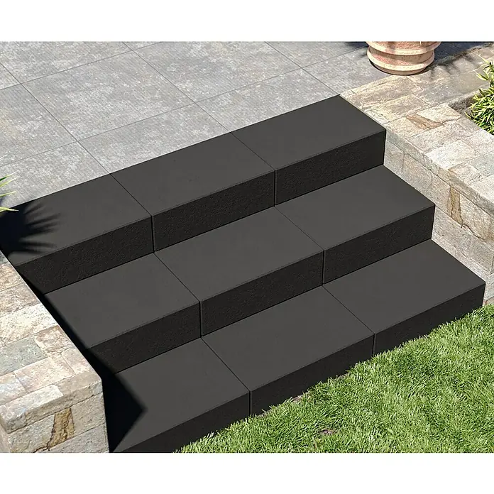Christoph Blockstufe - Anthrazit, 50 x 32 x 16 cm, Beton, Rechteckig - Drei anthrazitfarbene Steinstufen im Außenbereich verbinden Terrasse und Garten. Robuste und moderne Gartengestaltung.