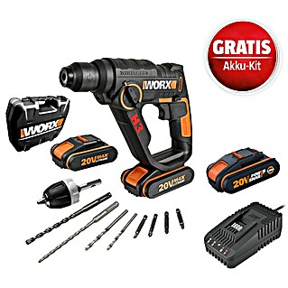 Worx PowerShare 20V Maschinenpaket (Worx PowerShare 20V Akku-Bohrhammer WX390.1 + 2 Ah Akku + Ladegerät, 12 -tlg.)