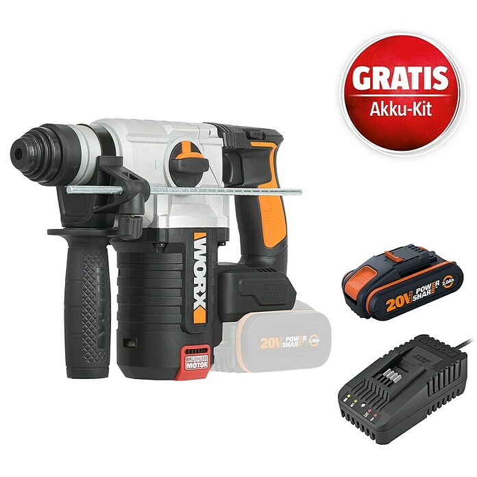 Worx PowerShare 20V Maschinenpaket (Worx PowerShare 20V Akku-Bohrhammer WX380.9 + 2 Ah Akku + Ladegerät) | BAUHAUS