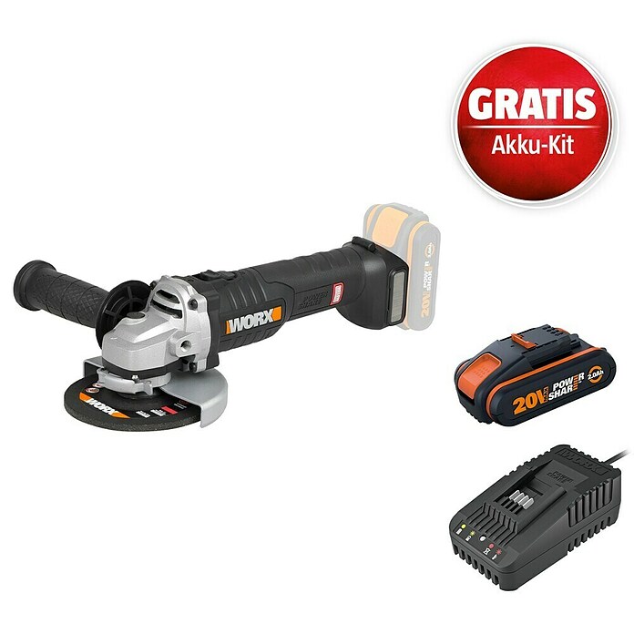 Worx PowerShare 20V Maschinenpaket (Worx PowerShare 20V Akku-Winkelschleifer WX812.9 + 2 Ah Akku + Ladegerät) | BAUHAUS