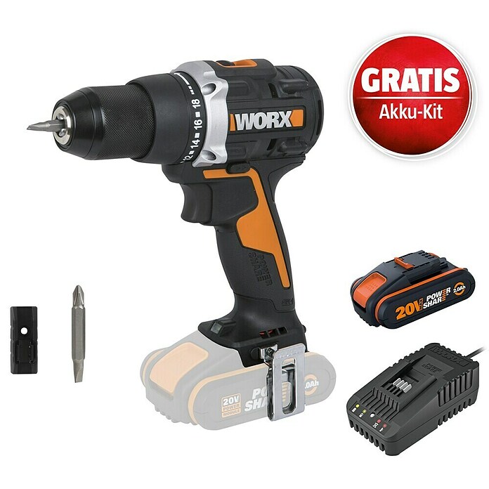 Worx PowerShare 20V Maschinenpaket (Worx PowerShare 20V Akku-Bohrschrauber WX102.9 + 2 Ah Akku + Ladegerät) | BAUHAUS