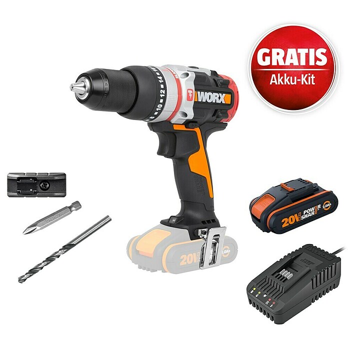 Worx PowerShare 20V Maschinenpaket (Worx PowerShare 20V Akku-Schlagbohrschrauber SlammerDrill WX354.9 + 2 Ah Akku + Ladegerät) | BAUHAUS