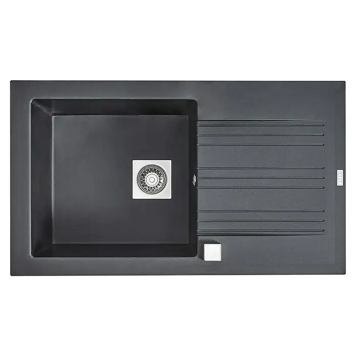 Carea Einbauspüle Muscade - 86 x 50 cm, Schwarz - Modernes Spülbecken in Anthrazit mit Abtropffläche, ideal für jede Küche. Die klare Form und das dunkle Design machen es zum Hingucker.