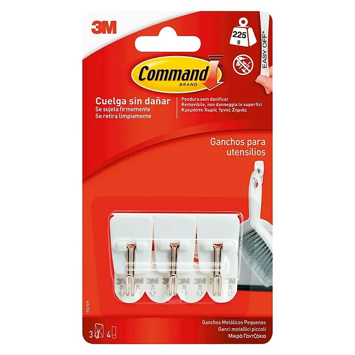3M Command Colgador adhesivo 17067 - Plástico, Blanco, 3 ud. - Ganchos para utensilios 3M Command: Prácticos ganchos autoadhesivos para guardar fácilmente utensilios de cocina sin dañar las superficies.