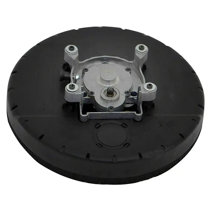Berg Tecmix Wand- & Deckenschleifer TM LHS 710 D - 230 V, 710 W, Durchmesser Schleifteller: 225 mm - Eine Nahaufnahme einer schwarzen, runden Poliermaschine mit silbernen Metallkomponenten in der Mitte.